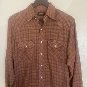 Vintage 70’s Wrangler Western Wear Plaid Pearl Snap Long Sleeve Shirt Made USA M